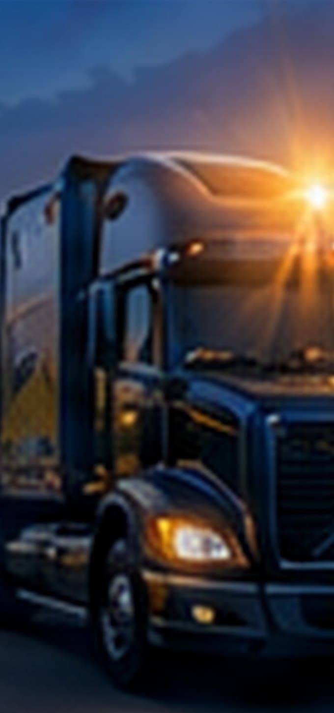 Tractor-trailer on the road at dusk