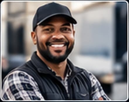 Professional driver in front of his truck