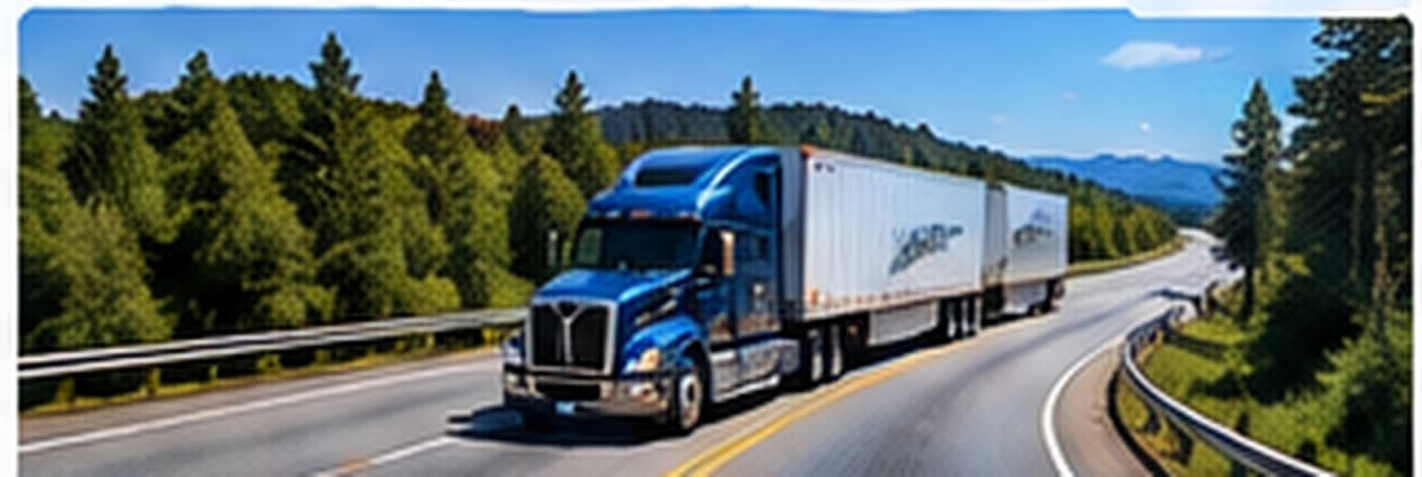 Tractor-trailer making a turn on a forested highway